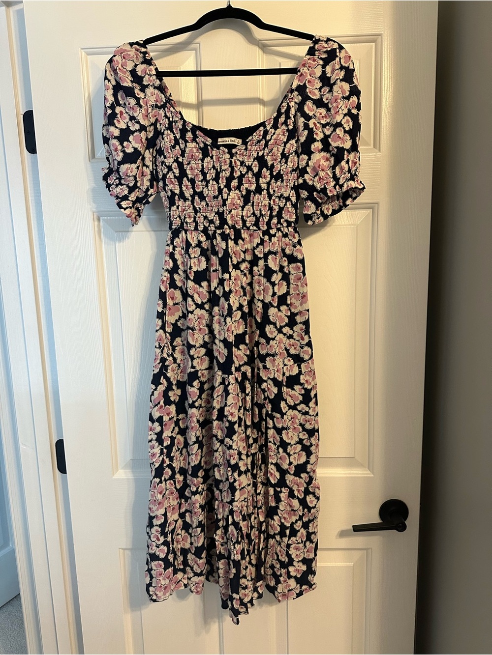 Abercrombie & Fitch Navy Midi Dress with Pink Floral Print
